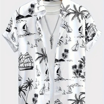 Summer Men's Shirt Coconut Tree 3D Print Casual Short Sleeve Lapel Tops Beach Casual Hawaiian Shirt Men Oversized Shirts For Men