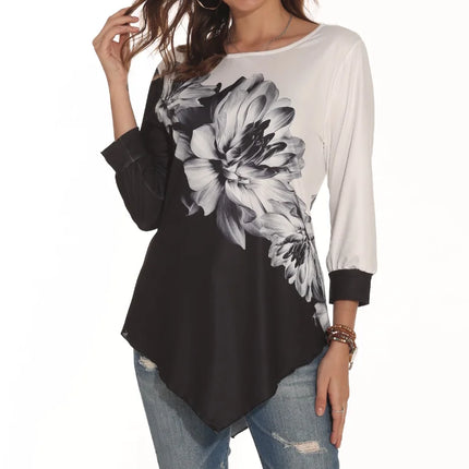 Women's Shirt Spring Summer Blouse 3/4 Sleeve Casual Printing Female Fashion Shirt Tees Tops Plus Size 5XL Street Shirt
