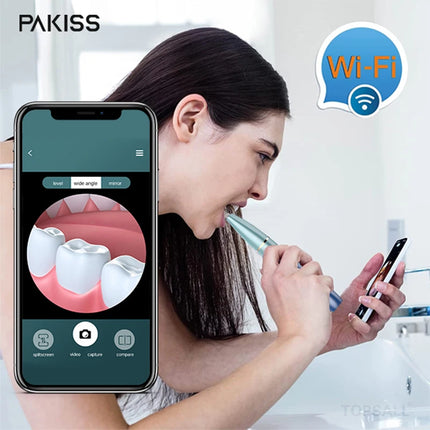 PAKISS Ultrasonic Tooth Cleaner Tartar Plaque Remover  with LED 3 Adjustable Modes 2 Replaceable Clean Heads Safe FY-B700