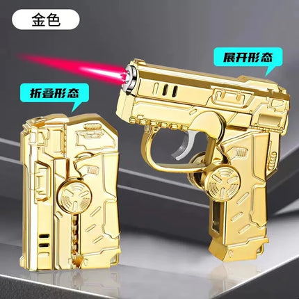 Metal Gas Electric Dual-purpose Folding Lighter Windproof Jet Dual Arc USB Folding Gun Portable Lighter Fashionable Men's Gift
