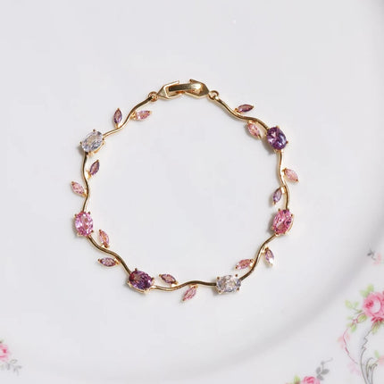 Luxury 16 Colors Sparkling Leaf Cubic Zirconia Branch Gold Silver Color CZ Crystal Bracelet Fashion Women Wedding Jewelry Gift