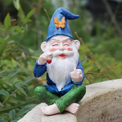 Garden Gnome Ornaments Resin Statue Figurine Smoking Middle Finger Desk Bookshelf Art Home Garden Decor