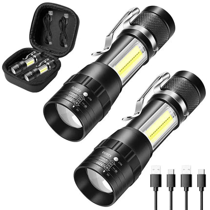 Portable LED+COB Rechargeable Compact Telescopic Zoom Tactical Flashlight With Clip Outdoor Emergency ABS Torch Waterproot