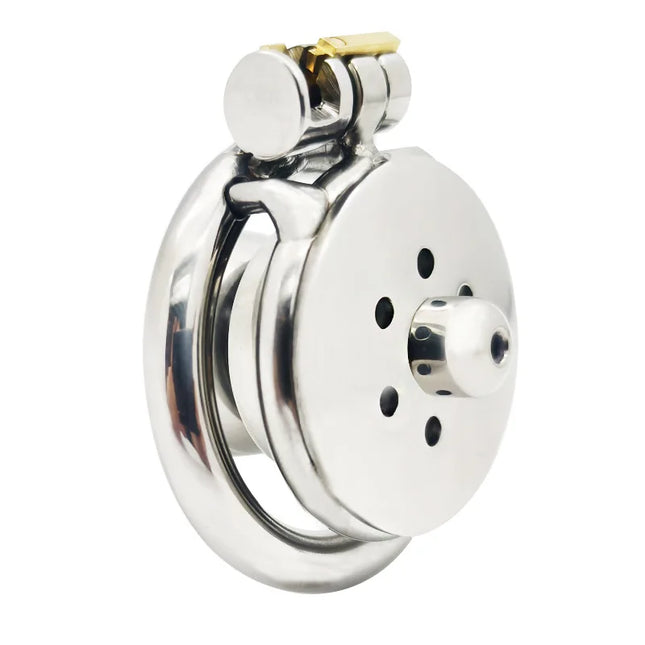 Urethral Inverted Negative Male Chastity Lock Flat Cock Cage with Metal Urethral Catheter for Couple Men Penis Ring Bondage BDSM