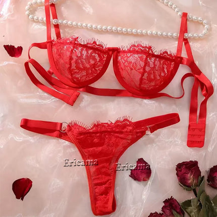 Red Floral Lace Garter Lingerie Set With Choker Women Intimates 2022 Underwire Bra And Thongs Ladies Underwear Set