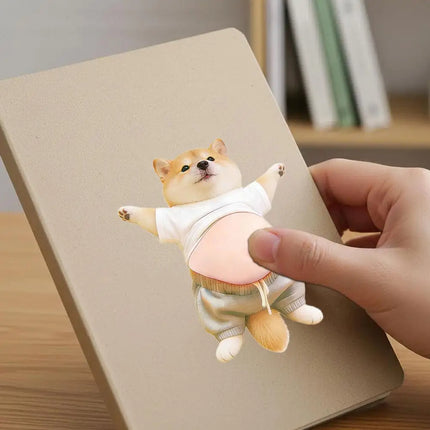 3D Shiba Inu Dog Belly Sticker, Cute Puppy in Orange Outfit with Soft Pink Background, Silicone Self-Adhesive Decal 1PCS