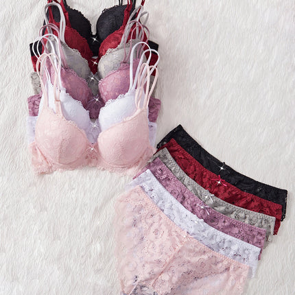 6-Piece Set Women's Underwear Set Sexy Patterned Lace Patchwork No Lining Comfortable Fitting Women's Push-Up Bra Sexy Lingerie
