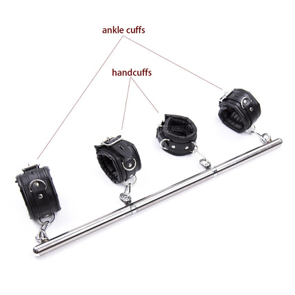Puppy play Adjustable Stainless Steel Spreader Bar Set, Unisex Sex Slave collar Handcuffs Ankle Cuffs Fetish Restraints