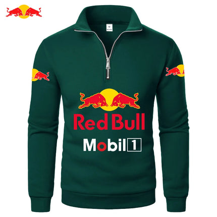 Red Bull Men's Sports Zipper Stand Collar Hoodie Youth Sweatshirt Solid Color Fashion Half-Zip Pullover Basic Warm Sportswear