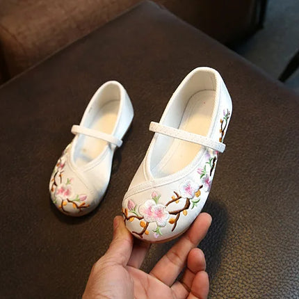 Girls Hanfu Flats Shoes Chinese Style Kids Princess Embroidery Cloth Shoes Dance Versatile Children's Ancient Dress Up Loafers