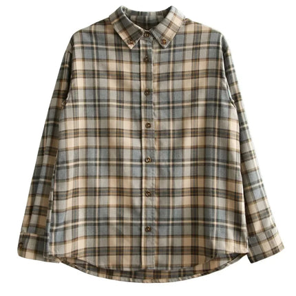 Korean Style 2024 Early Autumn Collection Loose Fit Vintage Hongkong Flair Plaid Striped Long Sleeve Shirt Women's Thickened Inn