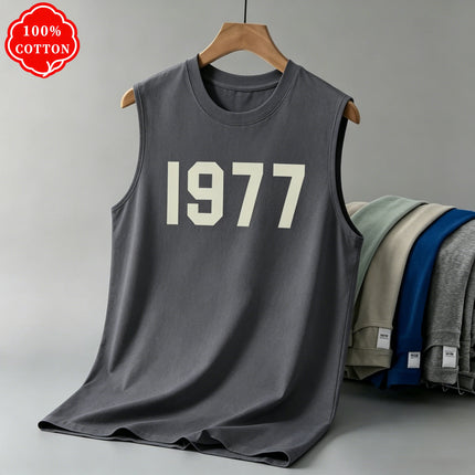 100% Pure Cotton Summer Men's Fashionable Casual Loose I DON'T CARE Letter Pattern Printed Fitness Sports Sleeveless Vest