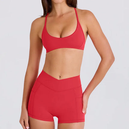 High Elasticity Sports Bra And Shorts Set for Women Cross Back Fitness Yoga Workout Moisture Wicking Running And Cycling