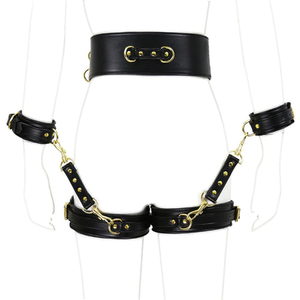 Thierry 4 Pcs/Set PU Leather Handcuffs Leg Cuffs Waist Belt Bondage Restraints Set ,BDSM Sex Toys for Couples Adult Games