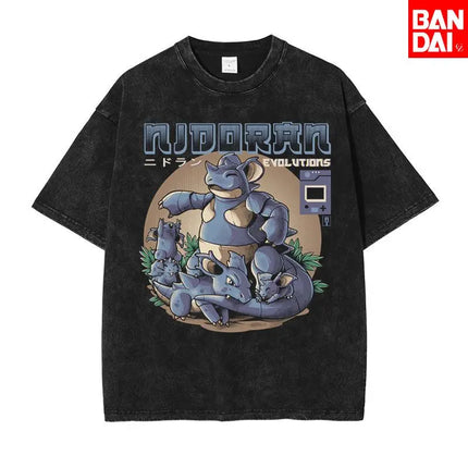 Pokemon Gengar T Shirt Men 2026 Summer Vintage Acid Wash Oversized Tee Japanese Anime Streetwear Hip Hop Harajuku Y2k