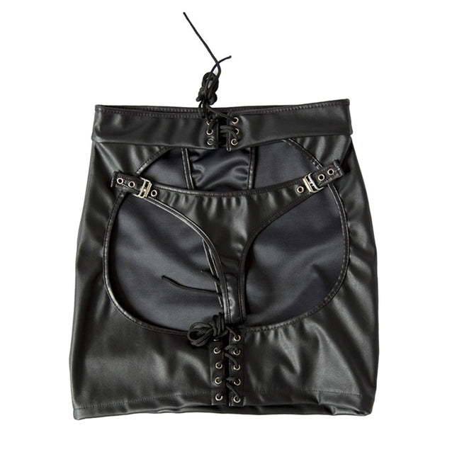 BDSM Restraint Ass Porn Mini Skirt Sexy Lingerie Whip Paddle PU Leather G-String Panties Dress  Erotic Sexy Costume Women