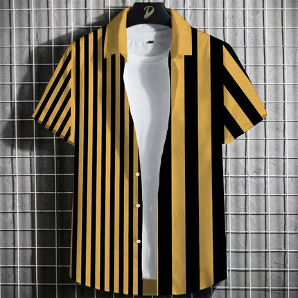Stripe Men's Shirt Flower 3D Print Shirt Casual Short-sleeved Tops Beach Party Shirts Man Hawaiian Shirt Male Clothes Loose