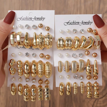 Popular Geometric Earnail Earring Set Imitation Pearl Dot Diamond Charm Electroplating CCB Earrings Women's Jewelry