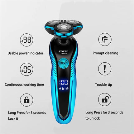 ZOZEN Rotary Electric Shaver Rechargeable Electric Razor Shaving Machine for Men Beard Trimmer Waterproof Wet-Dry Use ZN3015
