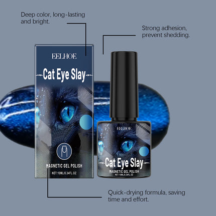 Blue-Black Cat Eye Nail Polish - Gentle Water-Based Formula, Long-Lasting Chip-Resistant, Quick-Drying,Transparent Jelly Shimmer