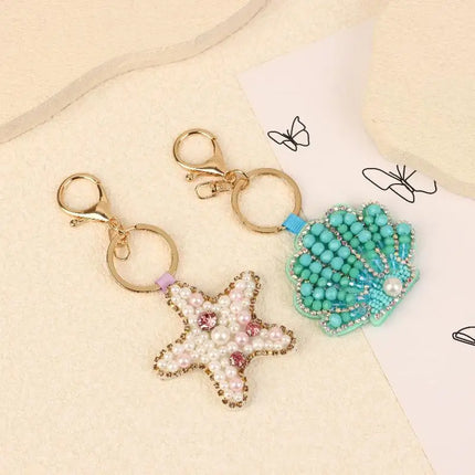 Rhinestone Lobster Beaded Keychain Pretty Hand Sewn Bag Charms Crab Shells Turtle Hanging Rope Patches Applique Bag Lanyard