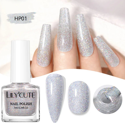 LILYCUTE 7ml Holographics Nail Polish Colorful Shining Effect Air Dry Glitter Nail Art Varnish No Need Lamp Nail Care Polish