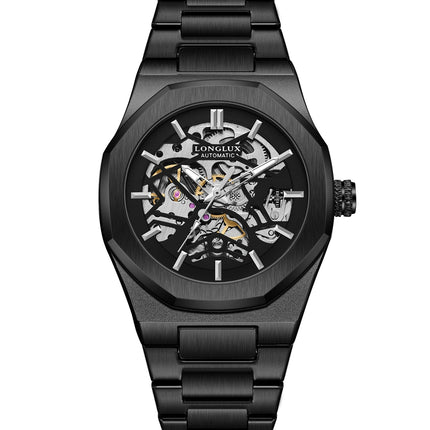 LONGLUX Men Automatic Watch Special Tough Guy Waterproof Skeleton Mechanical Watches Trend Alien Stainless Steel Gift Watch