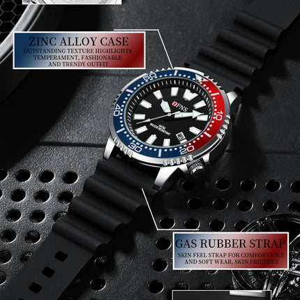 OFNS High Quality Fashion Men's Quartz Watch Calendar Luminous Display 50M Waterproof Luxury Watches Rubber Strap Men's Watch