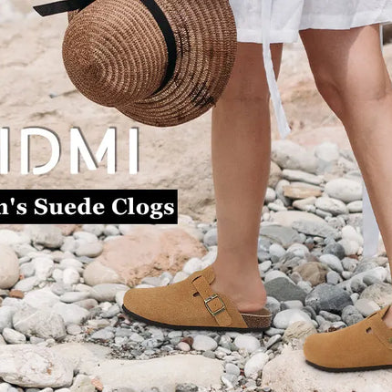 Kidmi New Women Clogs Men Clogs Suede Slippers Fashion Cork Footbed Leather Slippers Classic Mules Soft Antiskid House Slippers