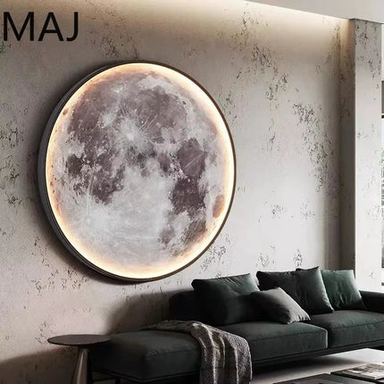 Modern LED Moon Wall Light, Round Dimmable Wall Mounted Lamp for Bedroom Bedside Living Room Decorative Lighting