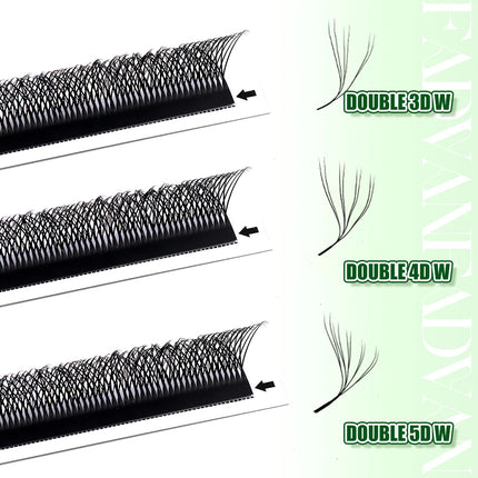 FADVAN 3D/4D/5D W Shaped Double Tips Eyelashes Extensions Natural Softlight Volume Fanning Lashes 0.07 Curl C D Black Eyelashes