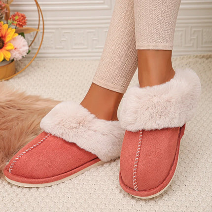 Closed Toe Warm Cotton Slippers Women Faux Fur Thick Plush Winter Home Shoes Woman Lightweight Casual Indoor Slides Female