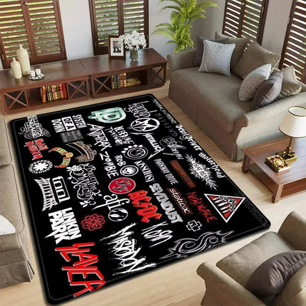 Band Logo Music Rock and Roll Pattern Carpet  for Living Room Bedroom Non-Slip Soft Rug Kitchen Floor Mat Entrance Doormat
