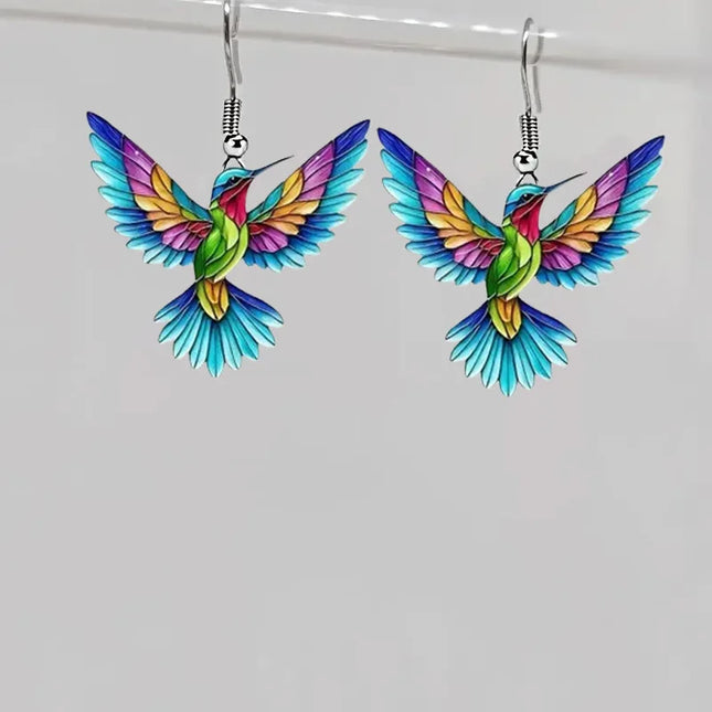 FTCY Acrylic Hummingbird Earrings For Women Retro Style Colorful Bird Drop Earrings Women's Jewelry Gifts