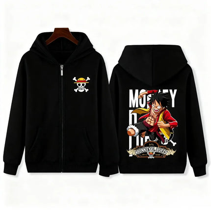 New One Piece Anime Hoodie Zip Up Jacket D Luffy Print Kids Hooded Sweatshirt Daily Casual Streetwear Tops 100-160cm