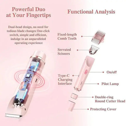 Electric Shaver for Women Portable Mini Rechargeable Epilator Female Painless Electric Razor Women's Dual Head Bikini Trimmer
