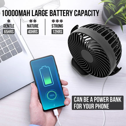 10000mAh rechargeable battery camping fan, three-speed, remote control with hook, 360° rotation