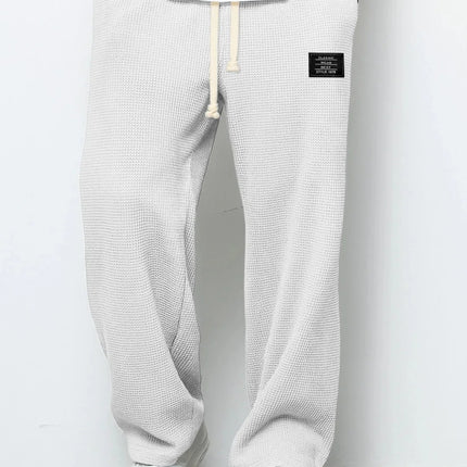 Men's spring-autumn trendy brand loose-fitting stretchy straight-leg sweatpants. Waffle fabric. Micro-bouncy sporty casual pants