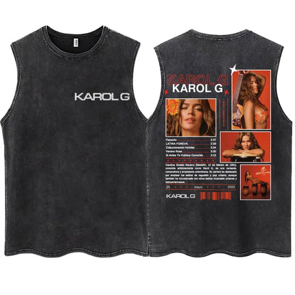 Wash KAROL G 2025 New Album Tropicoqueta Tank Tops Men Women Aesthetic T Shirt Casual Oversized 100% Cotton Sleeveless T Shirts