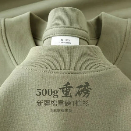 xinjiang cotton500G Heavy PureCotton Thick Drop Shoulder Short sleeve T-shirt Solid Loose Casual Men's and Women's Basic Half