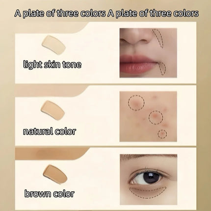 Three color concealer palette professionally covers the dark circles around the eyes and face pockmarks spots invisible lines