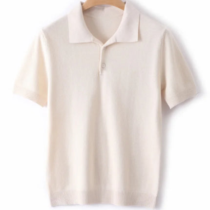 2025 Spring/Summer New Men's Short Sleeved 100% Cotton T-Shirt Sweater POLO Collar Loose Knit Pullover Business Casual Tops