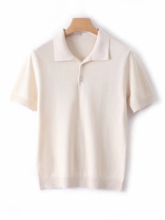 2025 Spring/Summer New Men's Short Sleeved 100% Cotton T-Shirt Sweater POLO Collar Loose Knit Pullover Business Casual Tops