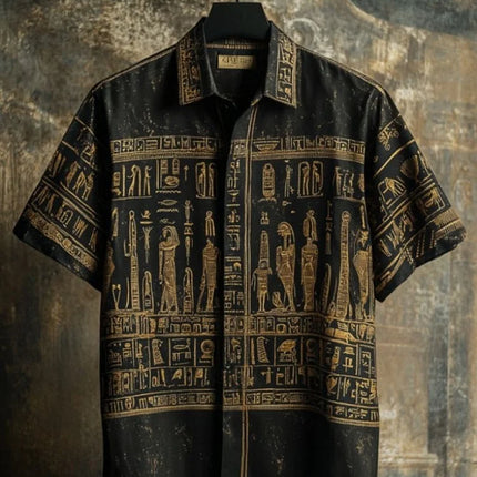 Outdoor Streetwear Men's Fashion Shirts Retro-style Ancient Egyptian Printed Men's Shirts Casual Daily Men's Short-sleeved Shirt