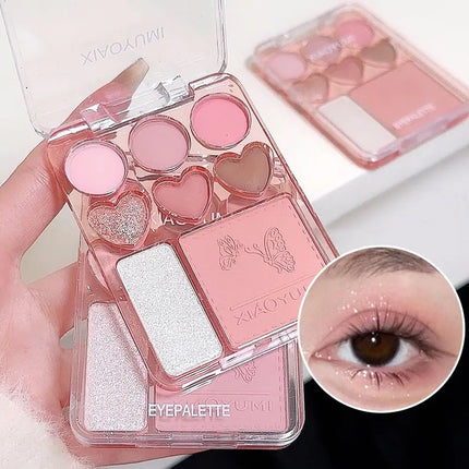 8-color Pearl Glitter Matte Peach Pink Blusher Highlight Eye Shadow Plate Korean Makeup Pink Orange Eyeshadow Cosmetics