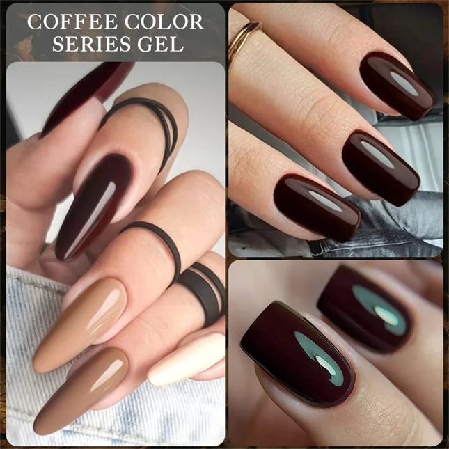 5pcs Coffee Brown Red Gel Nail Polish Set HEMA TPO FREE Semi Permanent Soak Off UV Gel Varnish Nail Supplies Manicure For Nails