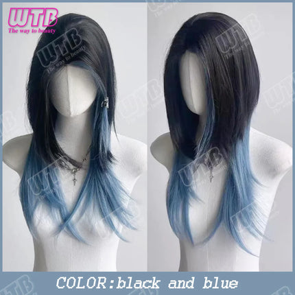 WTB Pink Highlighted Synthetic Lolita Wig for Women Long Straight with Bangs Suitable for Everyday Wear Holidays and Cosplay