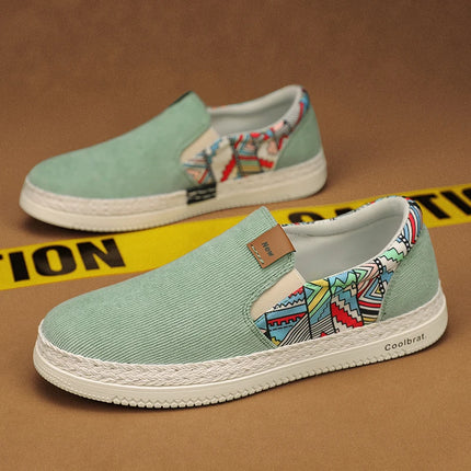 Men's Slip-On Casual Loafers | Ethnic Print Canvas Shoes | Lightweight Breathable Walking Shoes