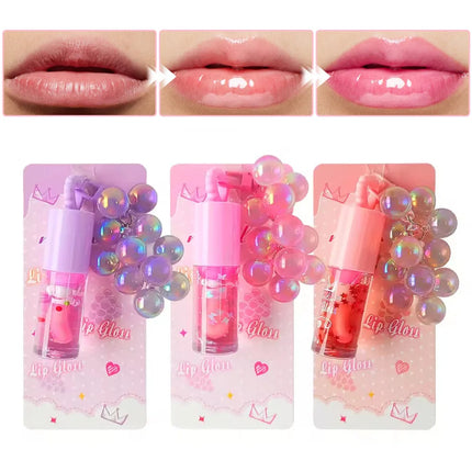 Three color random grape pendant lip oil lip gloss moisturizing, easy to use, long-lasting waterproof, cute gift giving