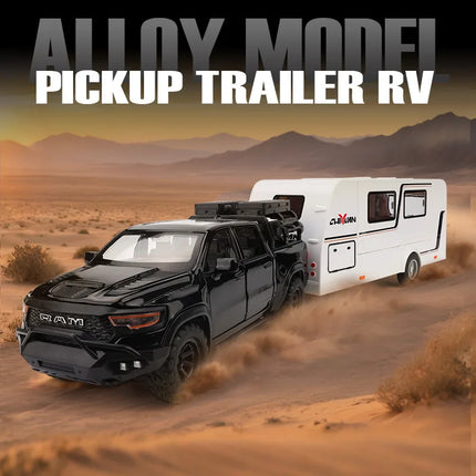 1:32 Alloy Trailer RV Car Model Diecast Metal Toy Recreational Off-road Vehicle Truck Camper Car Model Sound and Light Gift